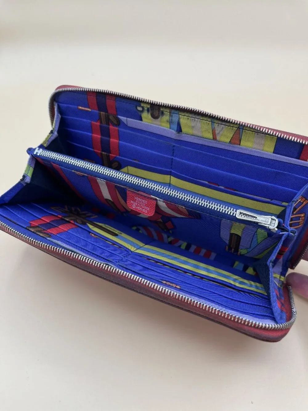 Hermes Azap Silk In Zip Around Wallet Rouge Red Epsom Leather Silk Lining France